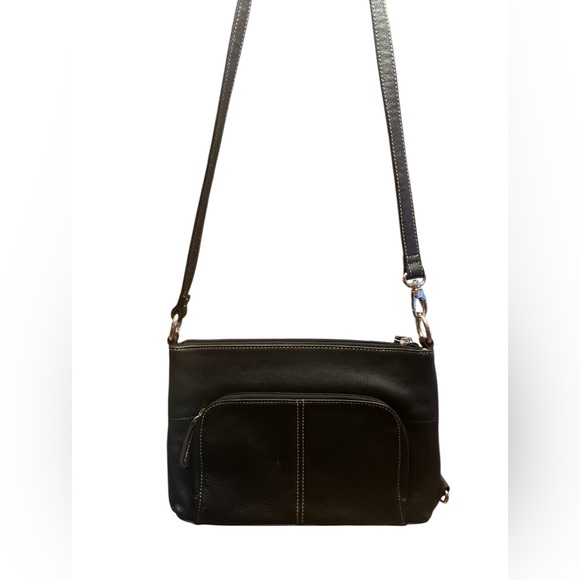 Tignanello Black Leather Y2K Crossbody Bag Silver Hardware - Picture 3 of 11